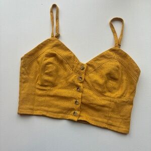 ROLLAS Gold Linen Blend Crop Top